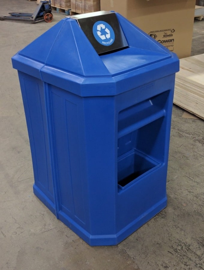 14. MU-707 Combo Waste & Windshield Service Unit in Recycle Blue - 45H x 26W x 31D